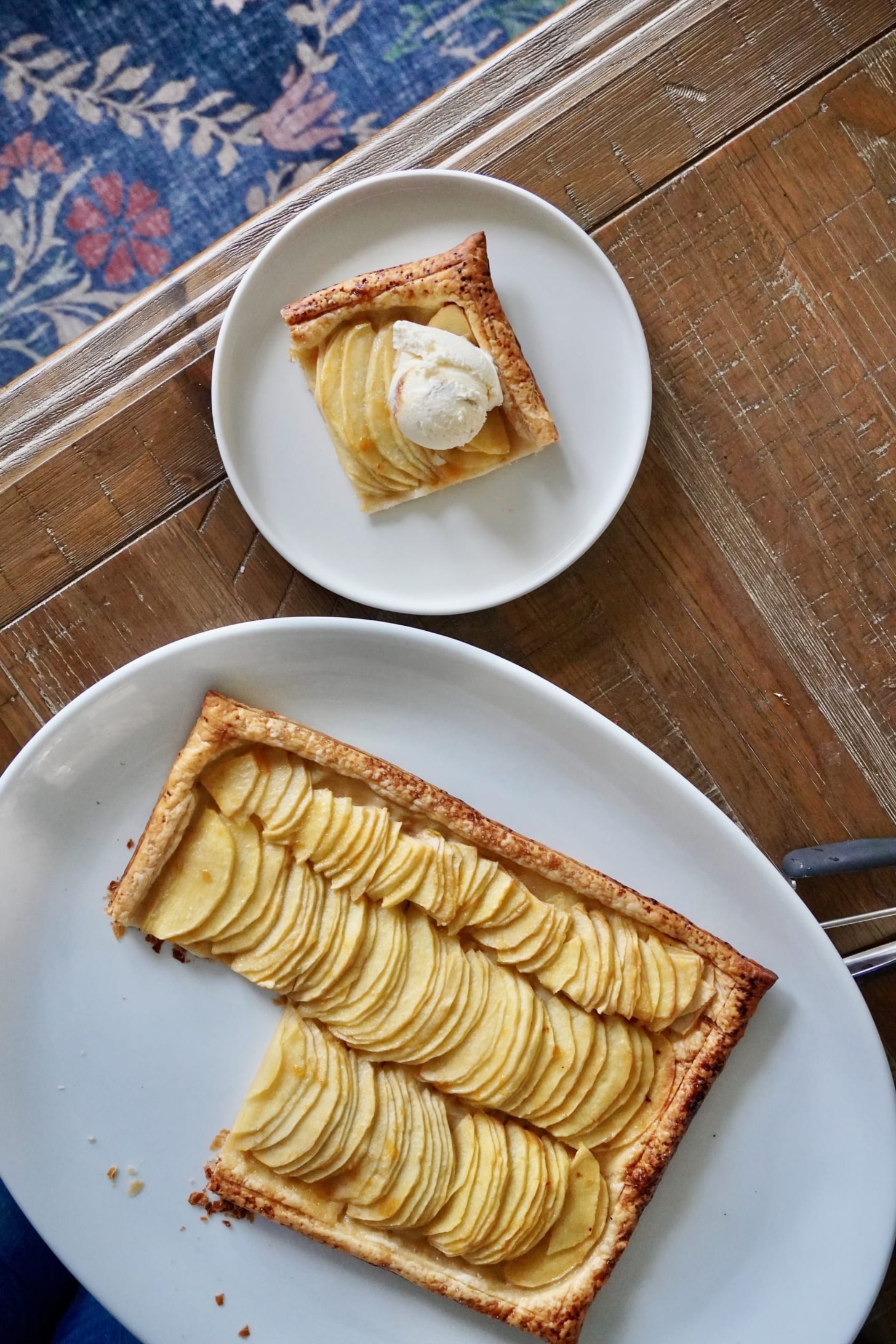 Thin, crisp French apple tart made with puff pastry and caramelized apples — simple and elegant fall dessert for Friendsgiving