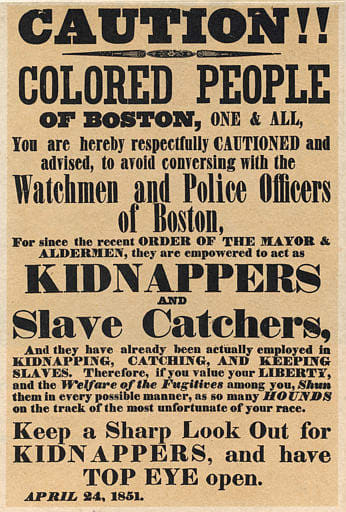 1851 Poster Warning Blacks About Kidnapping by Police