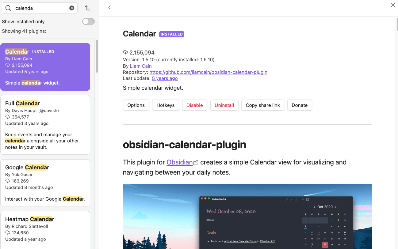 Calendar 安裝畫面
