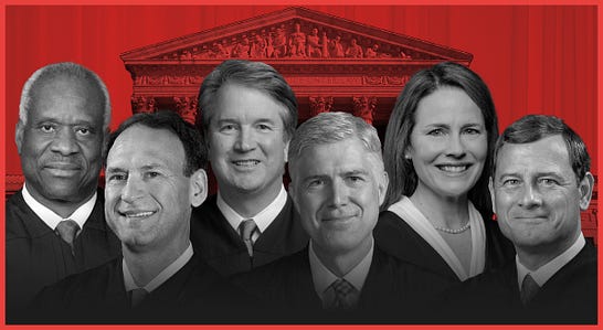 Clarence Thomas, Brett Kavanaugh, Amy Coney Barrett, Samuel Alito, Neil Gorsuch, John Roberts