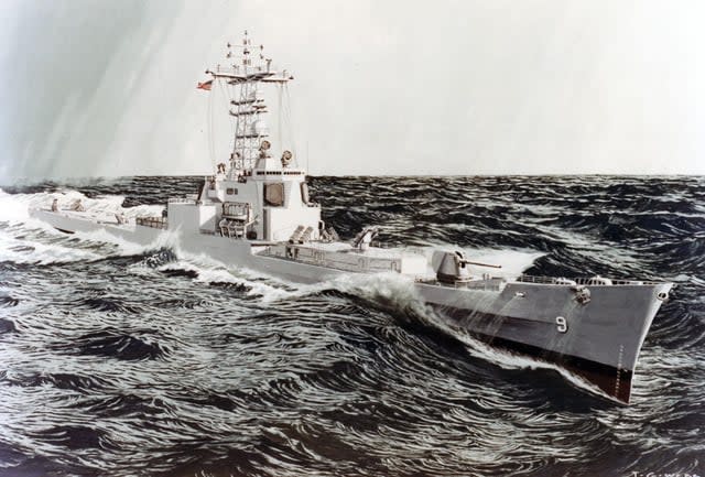 r/WarshipPorn - 1978-79 Artist's impression of USS Long Beach (CGN-9) following conversion with Aegis combat system [1920x1300]