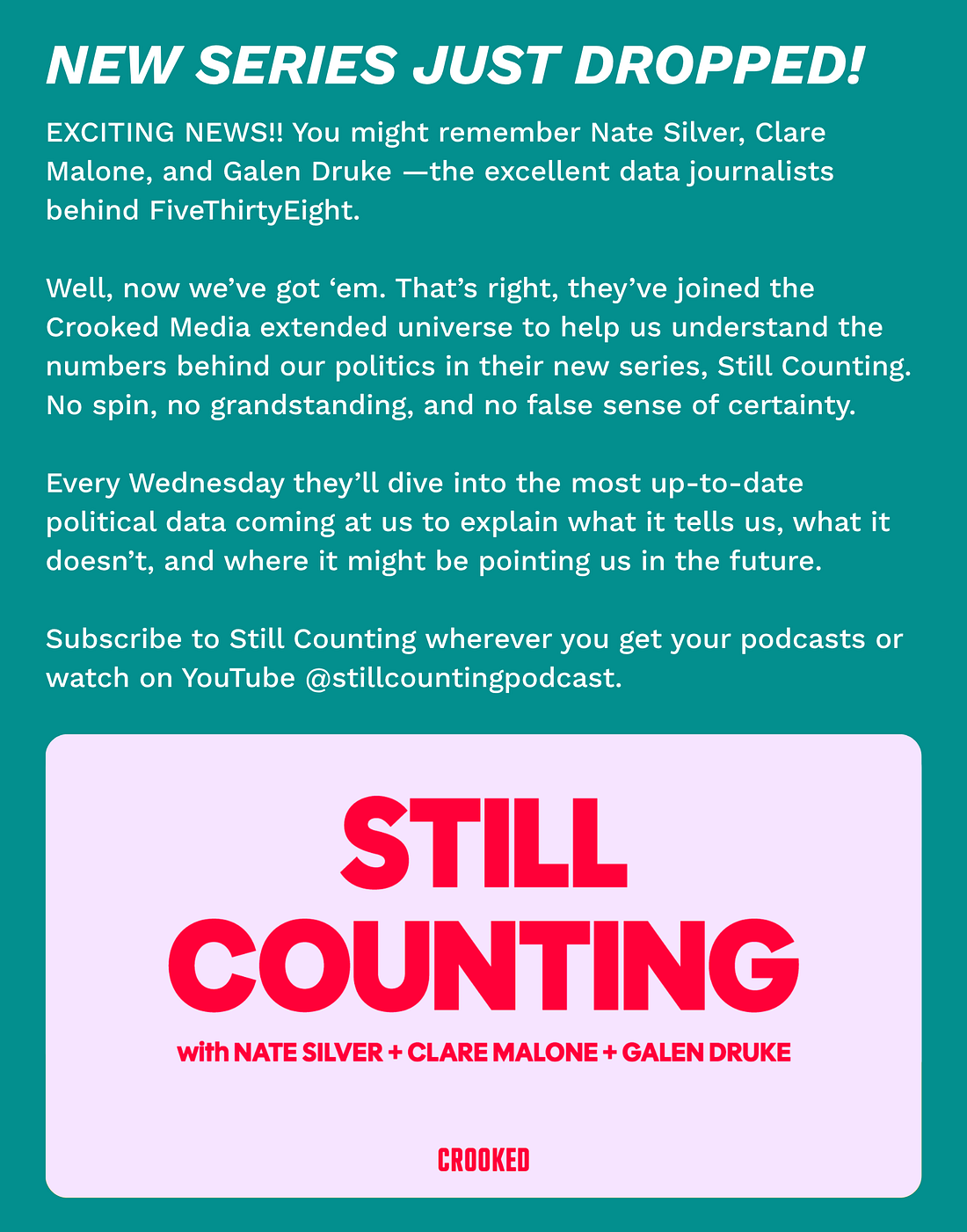 An ad for Still Counting