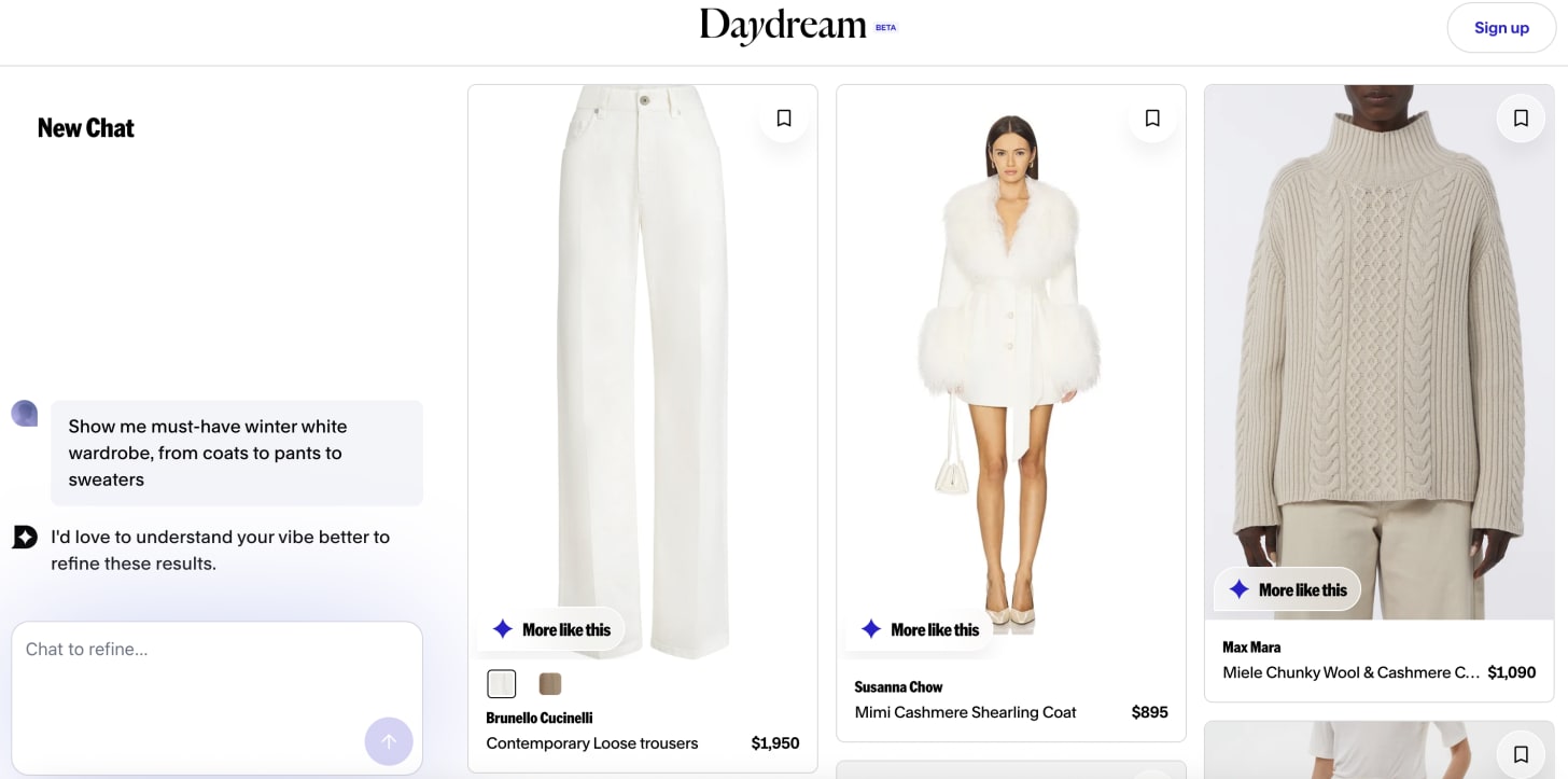 Daydream’s UI (Source: Daydream)