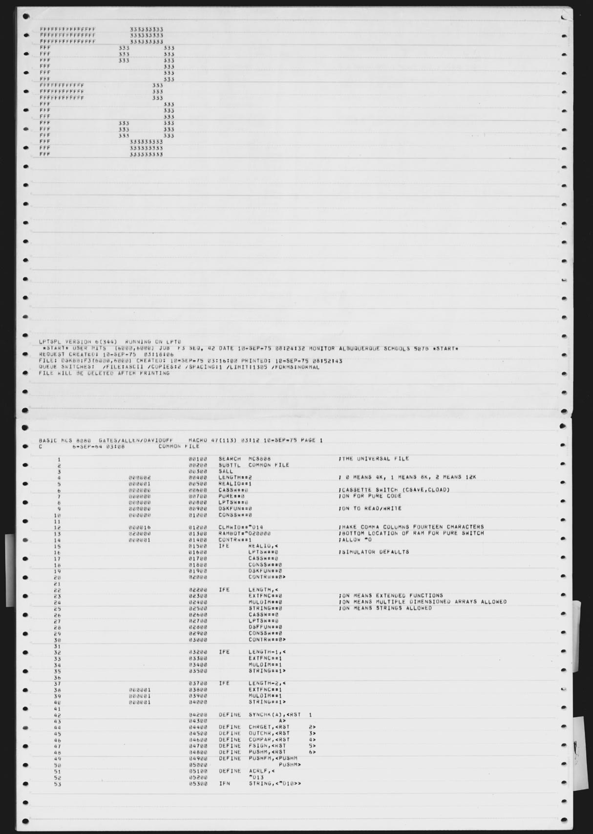 The first two pages of the printout of the source code for Altair BASIC The first two pages of the printout of the source code for Altair BASIC
