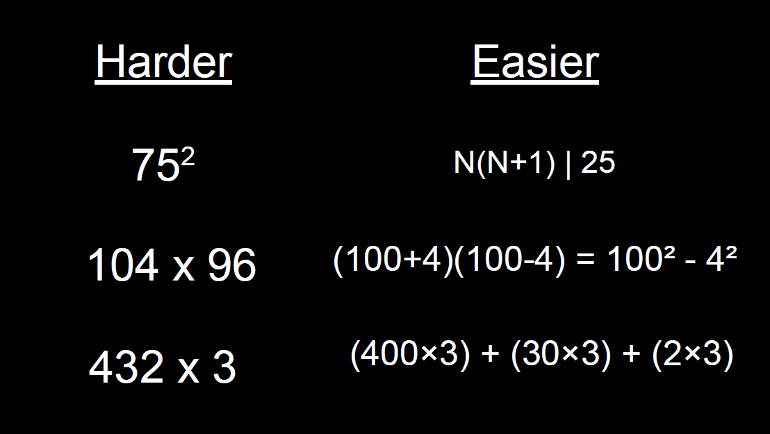Hard mental math VS Easy mental math