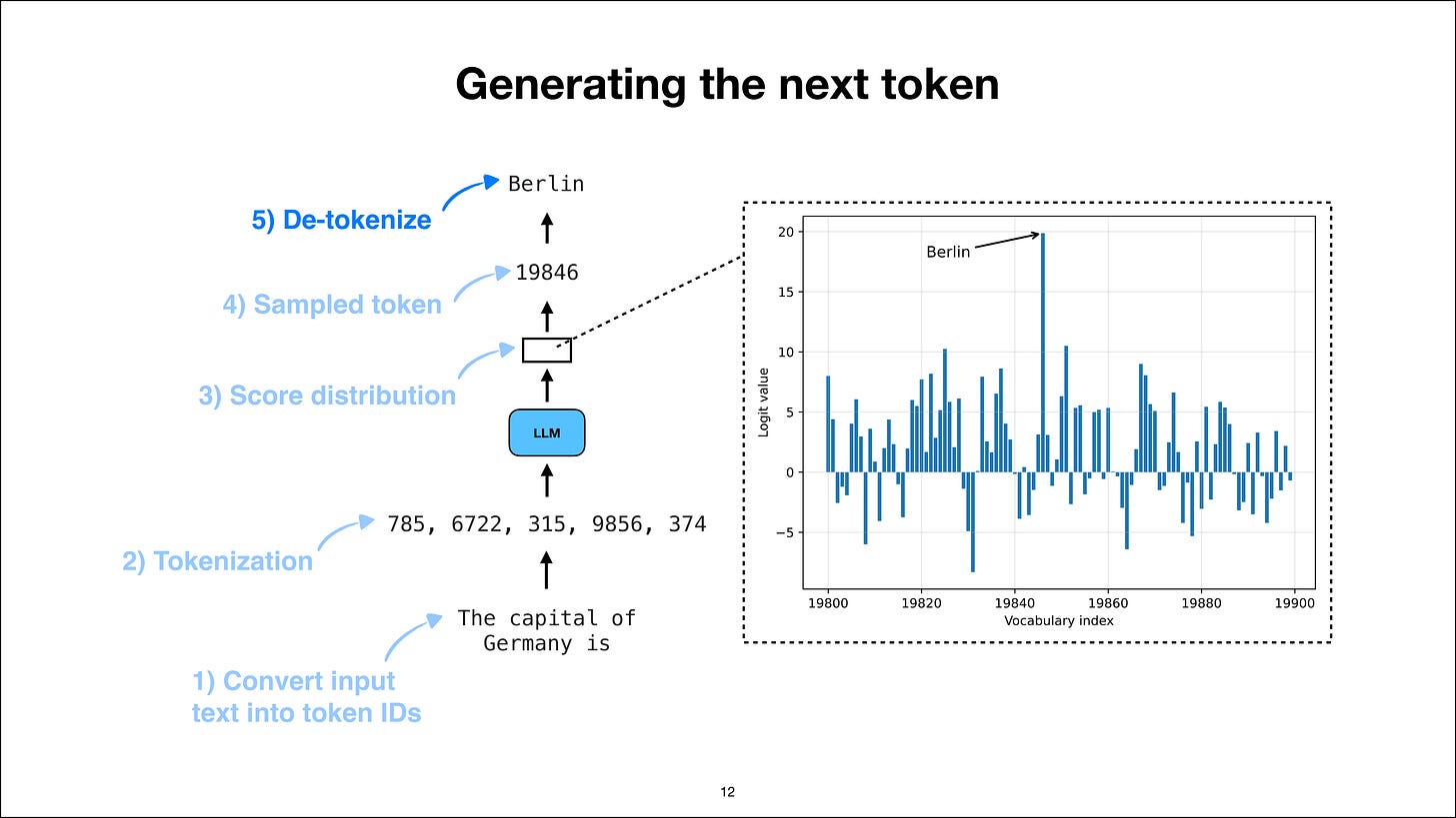 Step 5: detokenize the sampled token