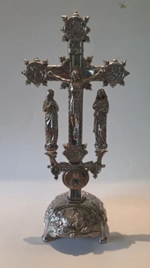 Antique French Standing Crucifix From Early 1900's Holy Mary, St John, Jesus - Image 1 of 4