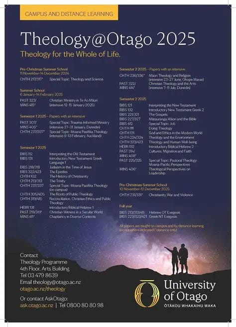 Greetings from the Theology Programme at the University of Otago!