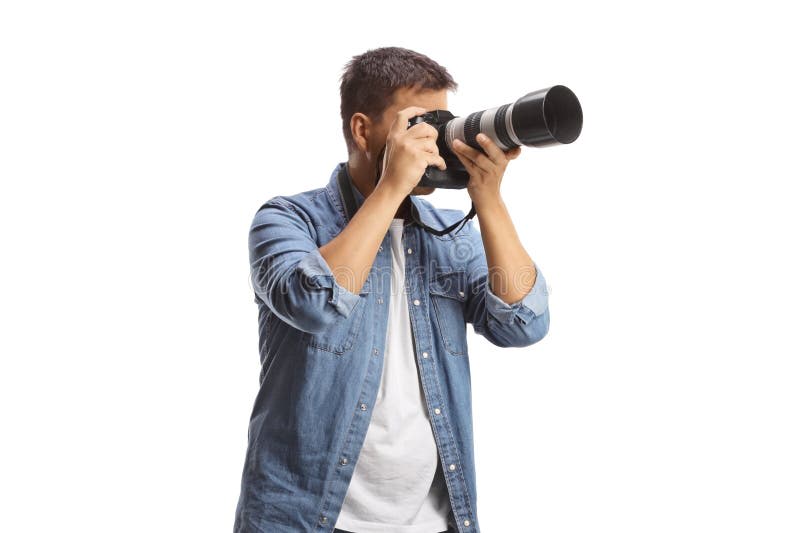 Man Taking a Photo with a Professional Camera Stock Photo - Image of media,  news: 409907666