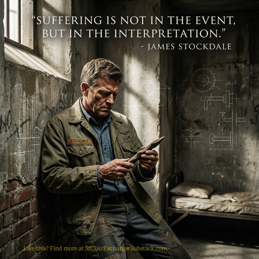 Suffering is not in the event, but in the interpretation. - James Stockdale
