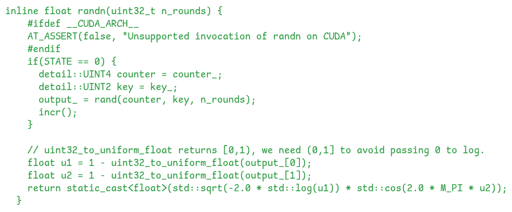 Definition of the randn function that generates random numbers from a normal distribution