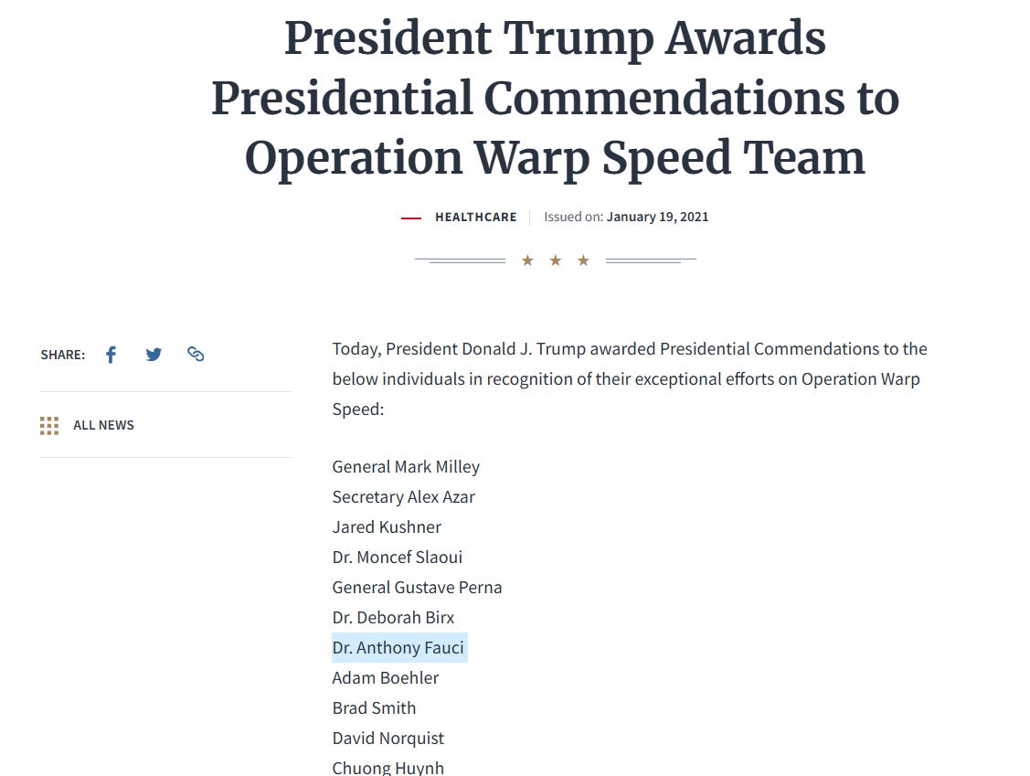 Fauci Pleads The Fifth 111 Times | Trump Calls Operation Warp Speed [Genocide] A 'Spectacular Success' And Pretends He Was Against Fauci, Despite Him Giving Fauci A Commendation For His Work + Respecting Biden's Pardon
