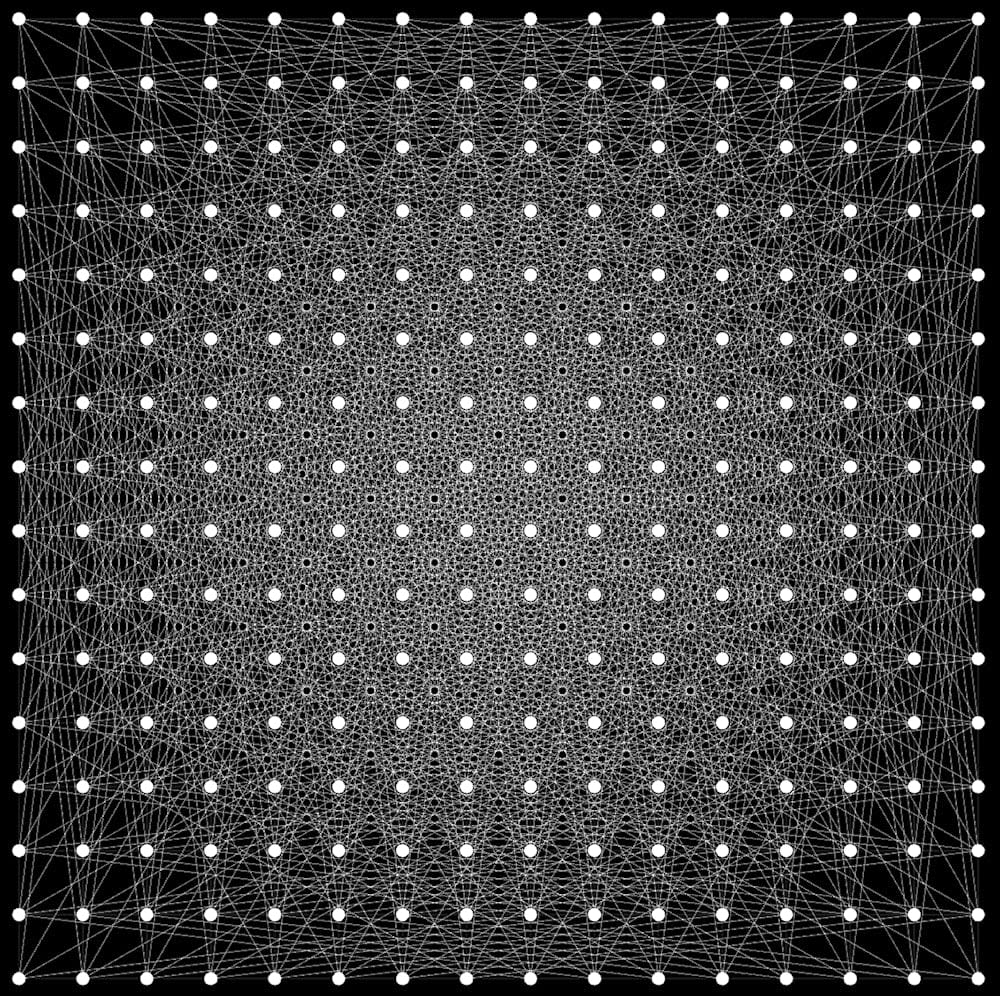 Visualization of the previously known construction of Paul Erdős' many unit distances problem from a rescaled square grid, posted in OpenAI's announcement of its model disproving the math problem on May 20, 2026 (OpenAI)