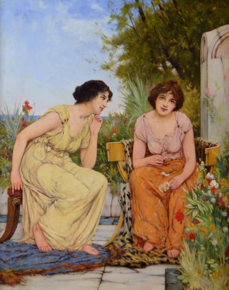 Oliver Rhys - 19th Century genre oil painting of two classically ...