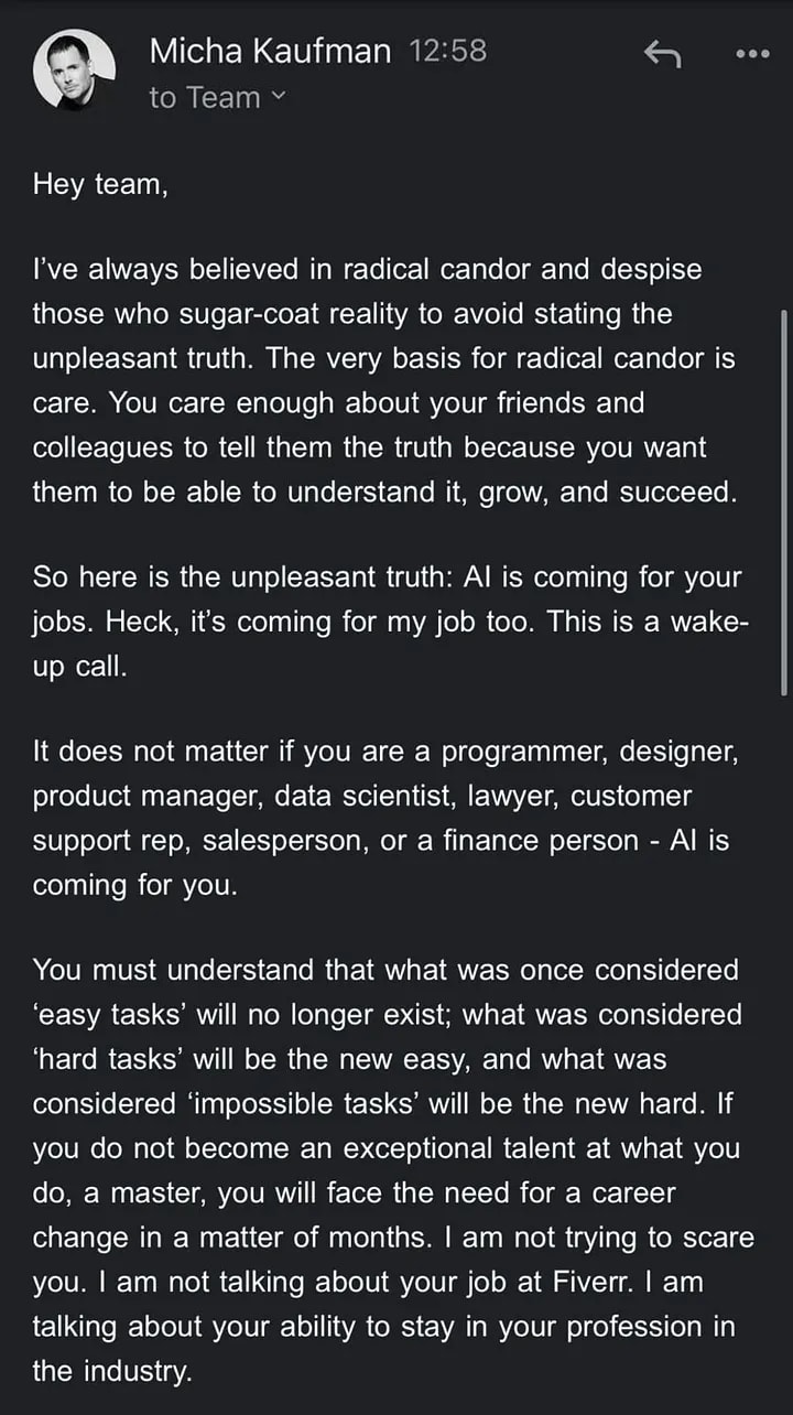 Fiverr CEOs Email to his Employees