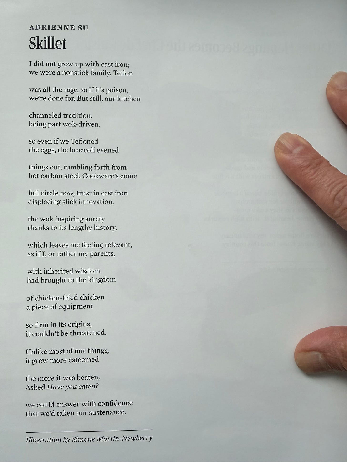 Skillet poem by Adrienne Su, from Gravy quarter journal