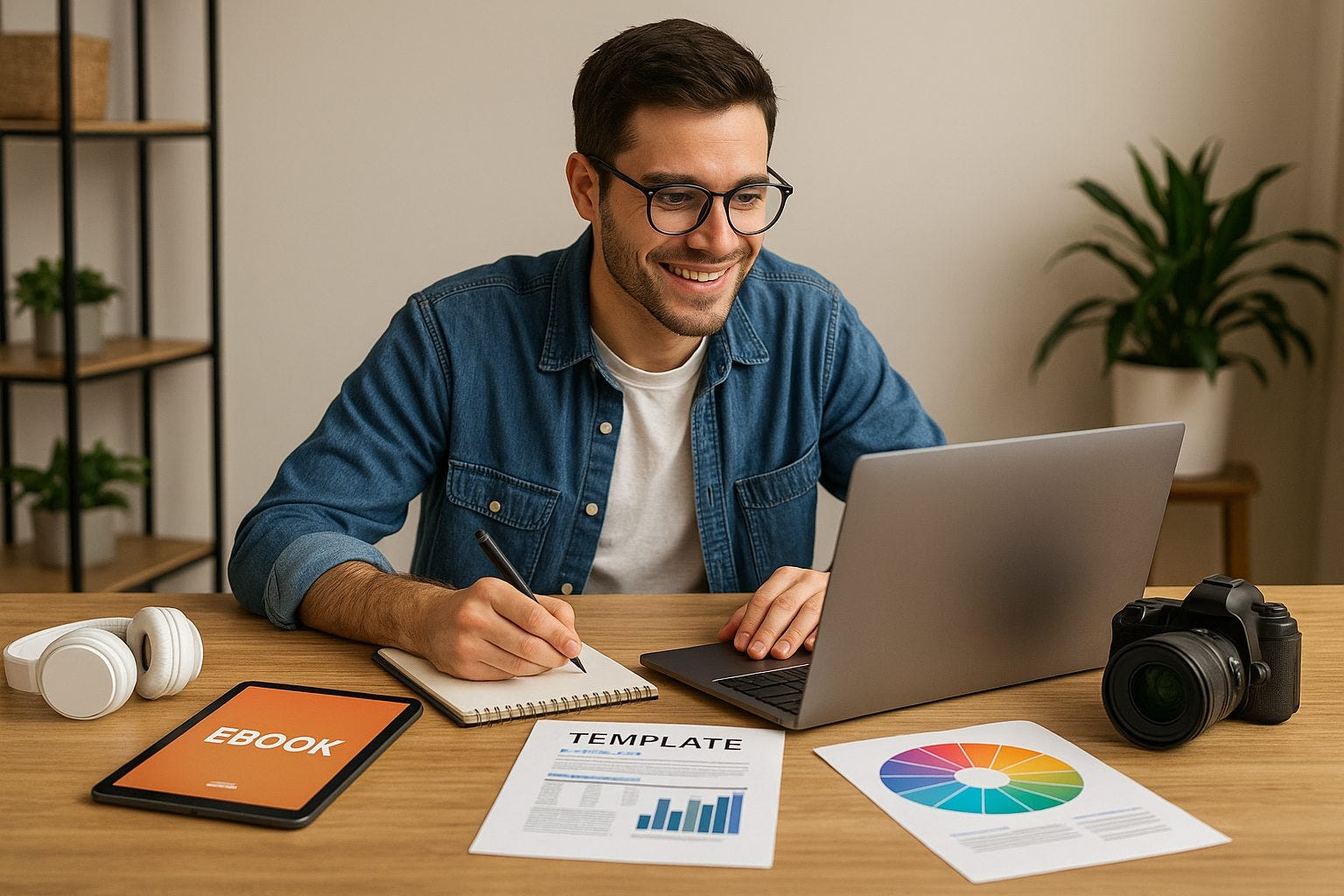 Creator working on digital products and templates