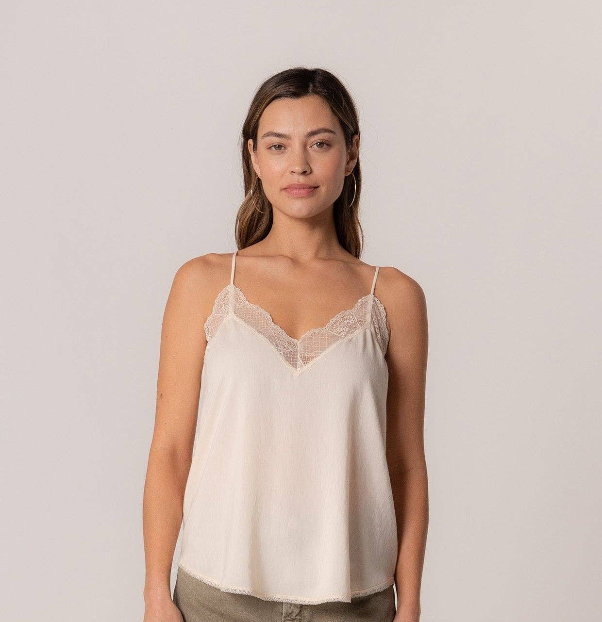 Lovestitch Lace Trim Slip Cami in Vanilla