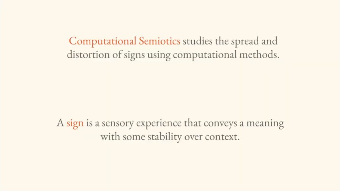 Definitions of "computational semiotics" and "sign."
