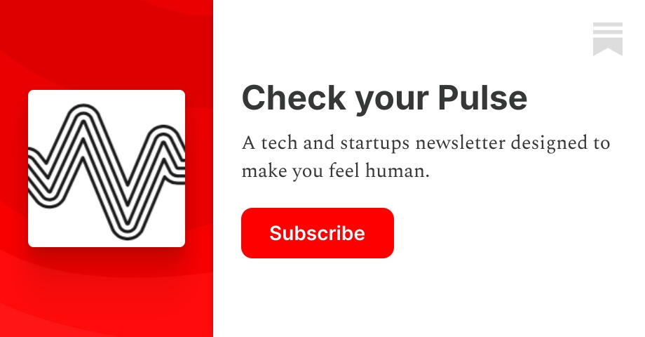 Thumbnail of A year in review
?
Check your Pulse #66
Check your Pulse #65
Check your Pulse # 64
Check your Pulse #63
Check your Pulse #62
Introducing Ghost Knowledge – a startupy.world drop
Check your Pulse #61
#60 I minted something
#59: From Winner Take All to Win and Help Win
#58 friends > communities
Check your Pulse #57
CYP – Become a Startupy First Fri...