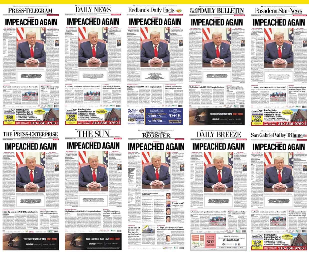 US Newspapers  Today's Front Pages