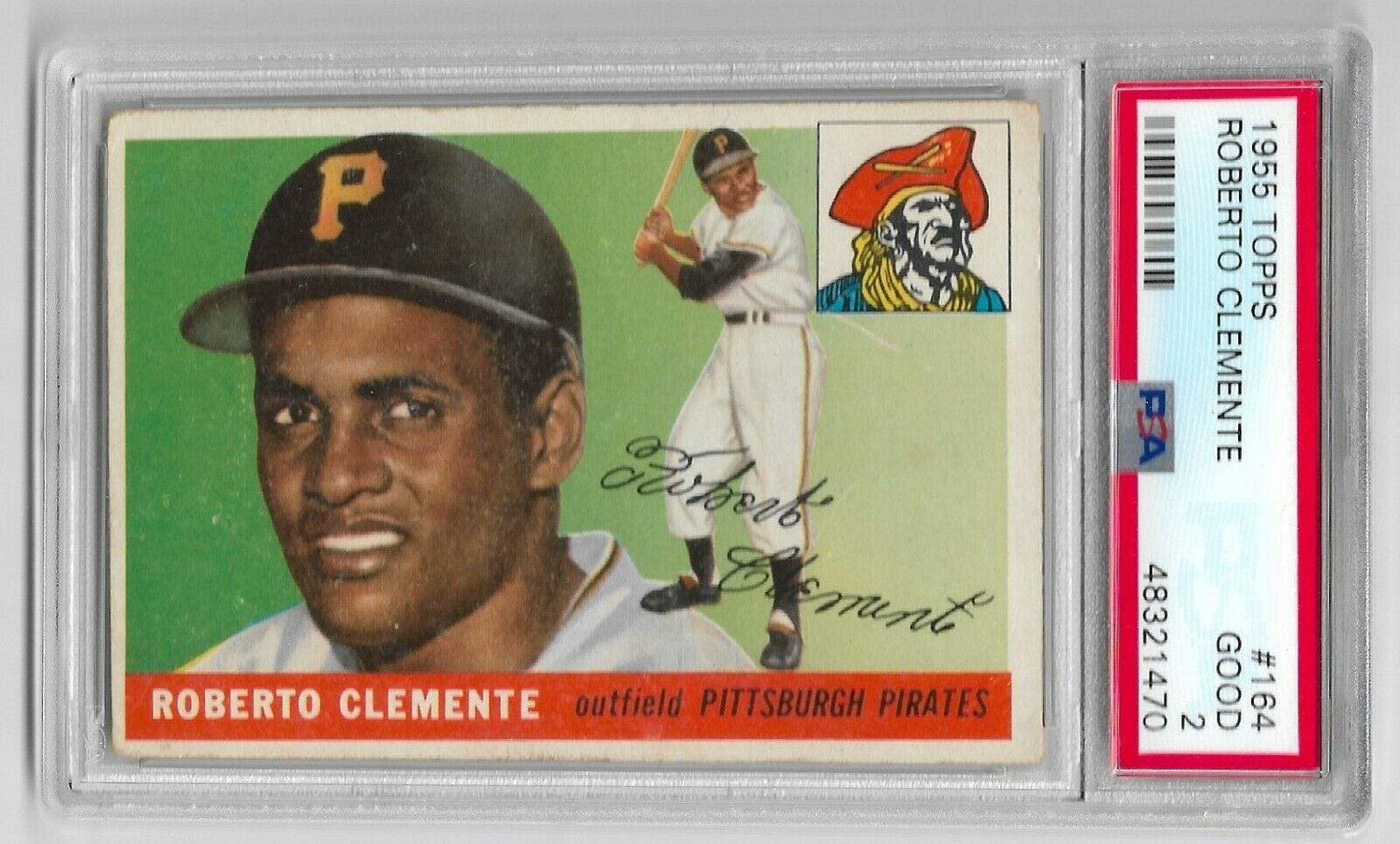 Roberto Clemente, Pirates, outfield, baseball card Greeting Card
