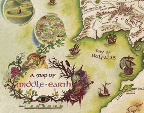 Beatufil map. By Pauline Baynes, the only illustrator Tolkien