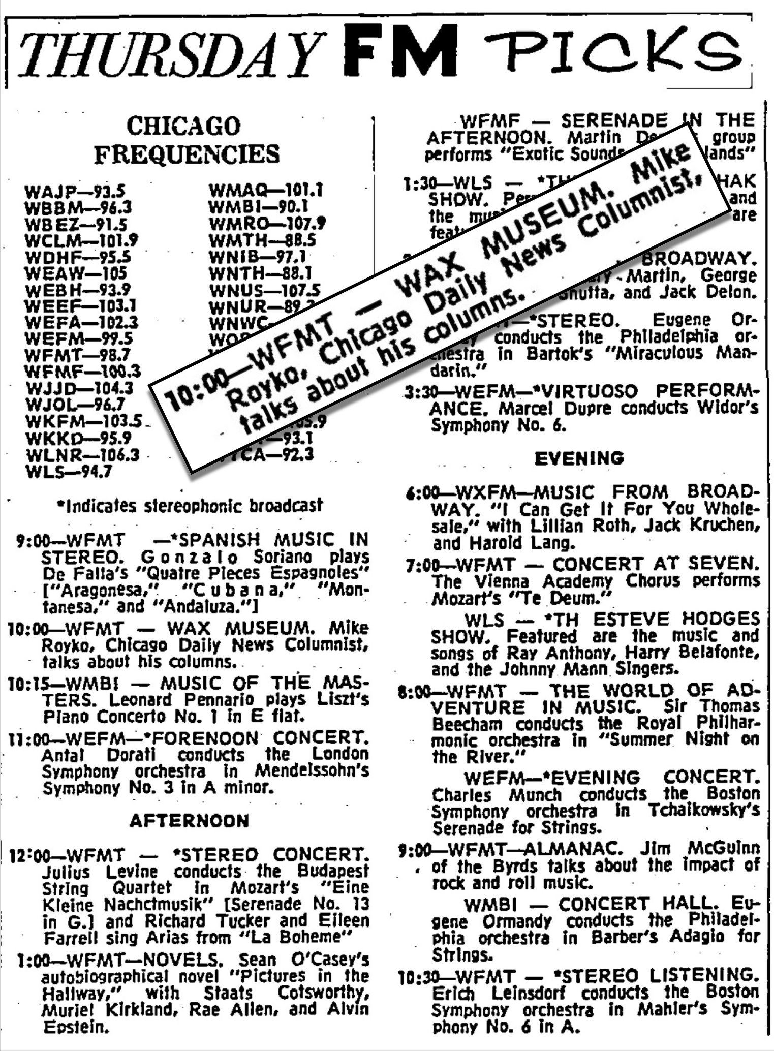 Chicago's WFMT coverage, 1971, During our road trip to the …