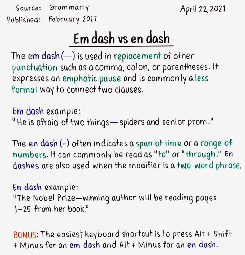 April 22: Em dash vs en dash - by Danny Sheridan