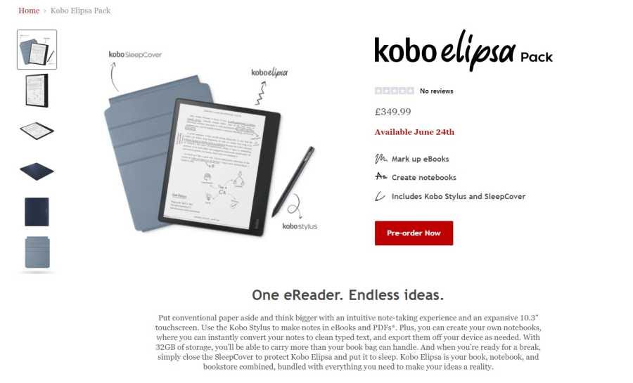 Kobo Elipsa is a 10-inch e-reader that doubles as a notebook with stylus