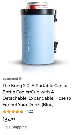 The Kong 2.0. A Portable Can or Bottle Cooler/Cup with A Detachable,  Expandable, Hose to Funnel Your Drink. (Blue)
