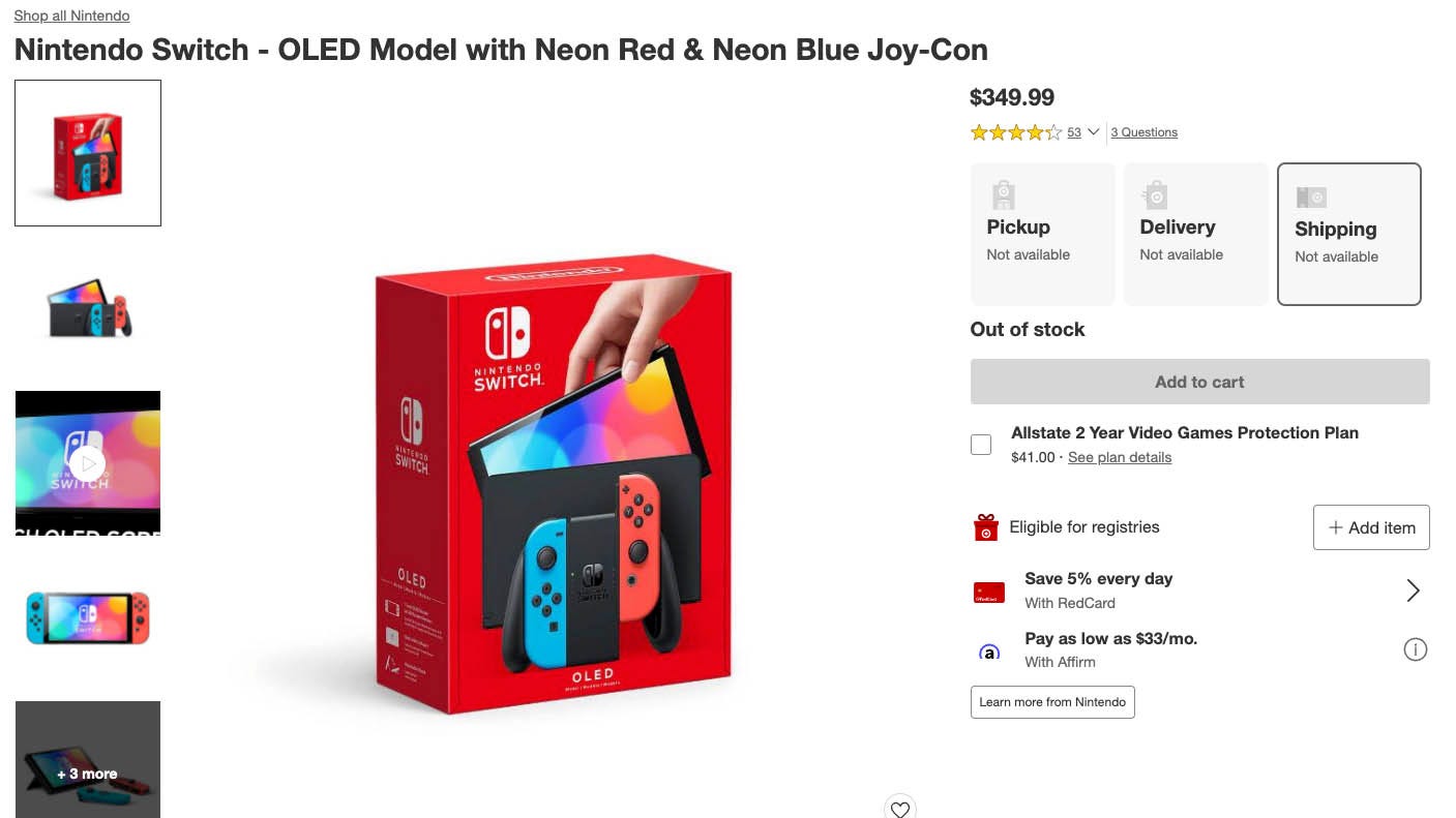 Nintendo Switch Console - OLED Model with Neon Red & Neon Blue Joy-Con