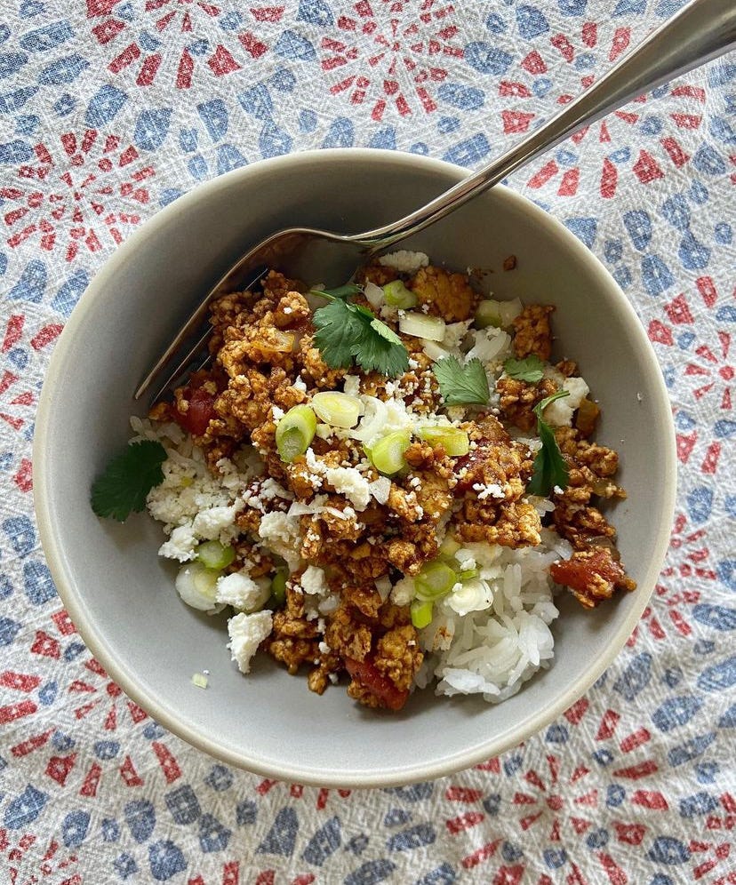 Tofu Crumbles With Rice and Avocado Recipe