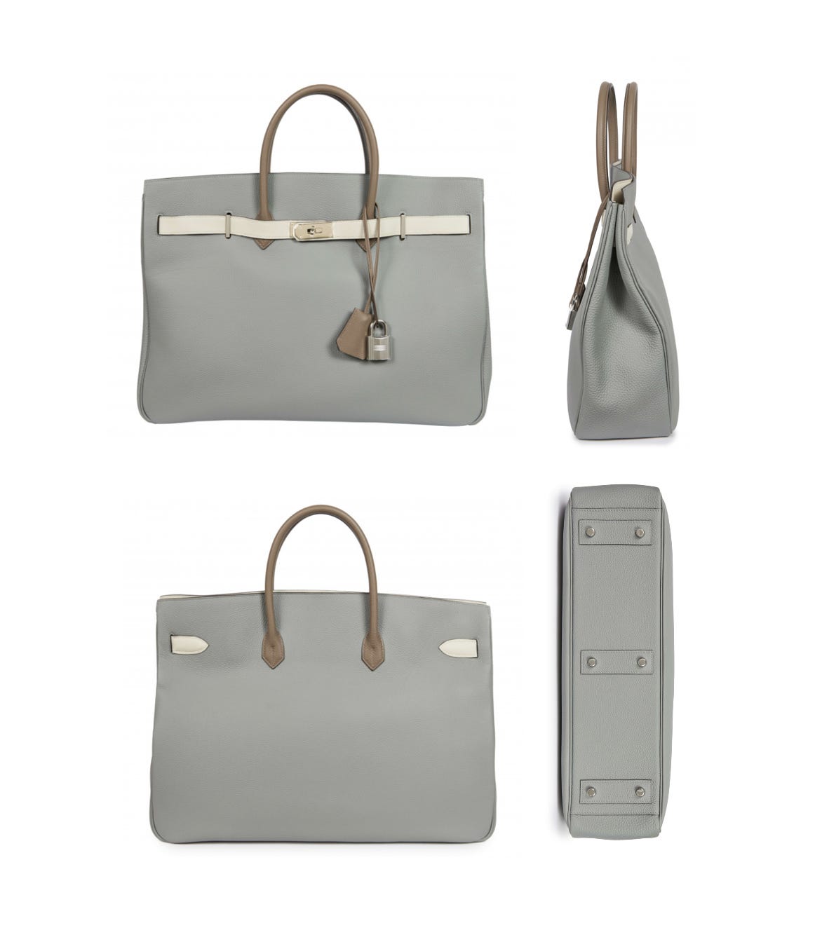 Hermes Kelly Handbag Bicolor Ostrich with Permabrass Hardware 28 Gray