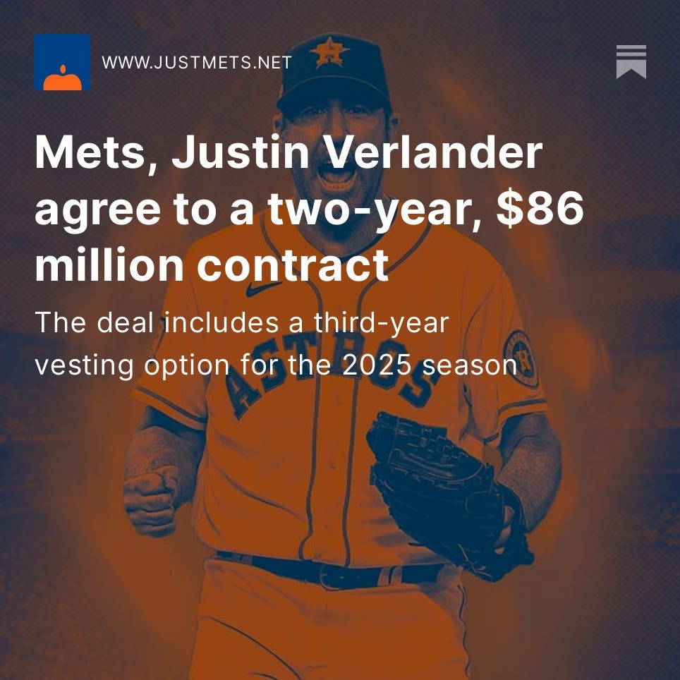 Mets and Justin Verlander Agree on Two-Year, $86 Million Contract - The New  York Times