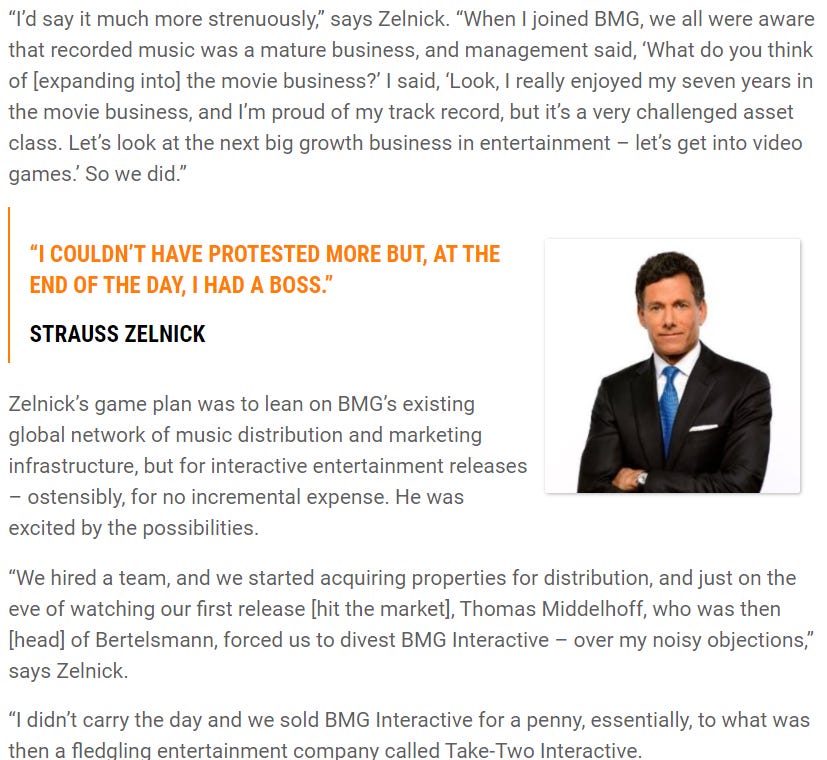 Take-Two Interactive CEO Strauss Zelnick commented in a recent