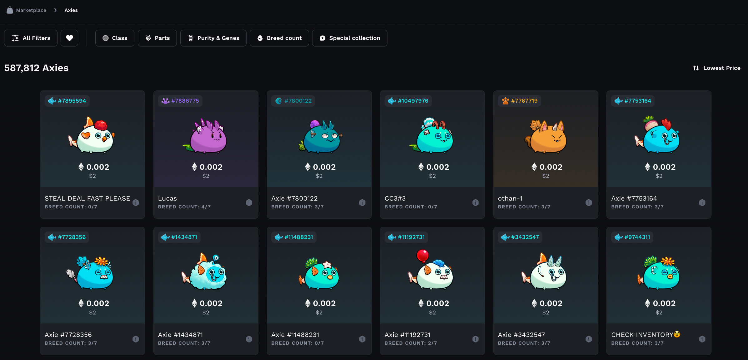 Axie Infinity MarketPlace