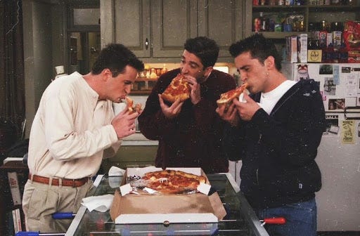 The one where the guys from Friends eat pizza