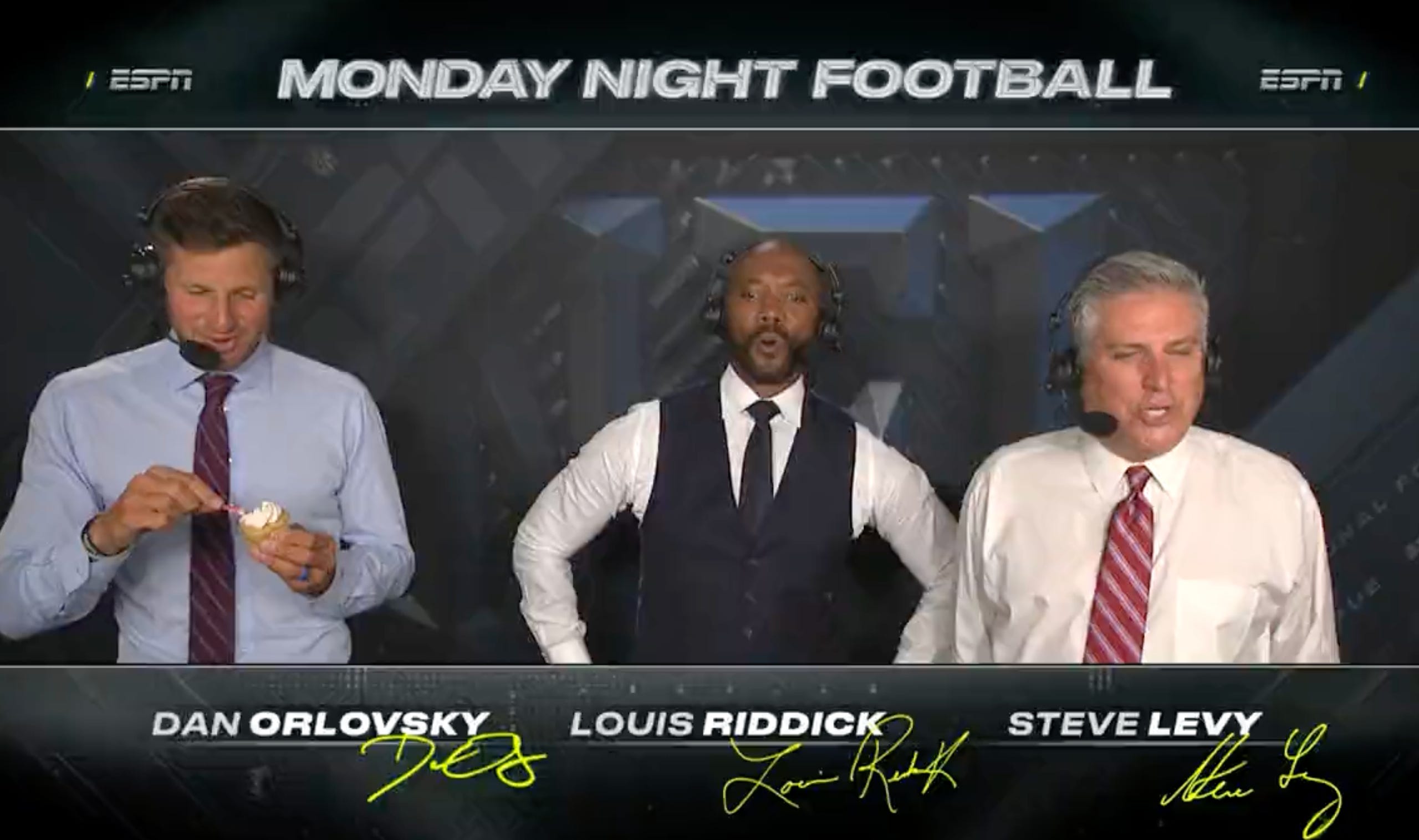 ESPN's Steve Levy, Louis Riddick, Dan Orlovsky and Laura Rutledge