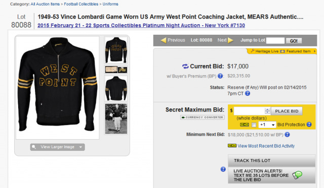 Sell or Auction Your Original Vince Lombardi Game Worn Coaching Jacket