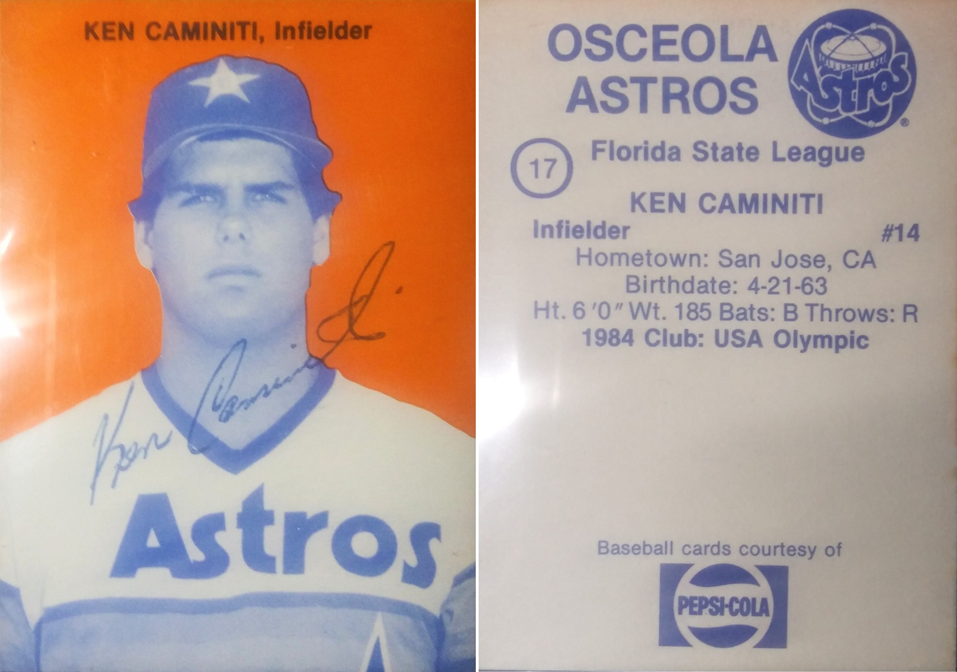 Ken Caminiti Rookie Autographed Card Astros No COA 