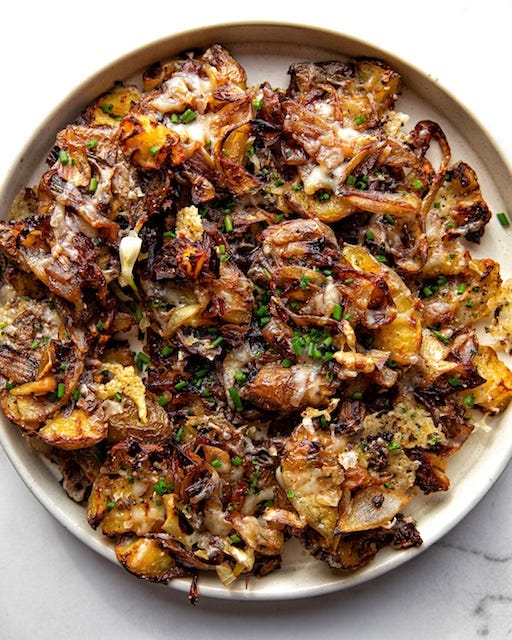 French Onion Smashed Potatoes - Give it Some Thyme