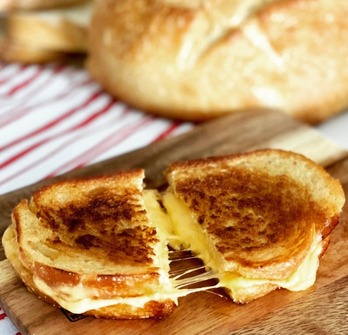 Making toasted sandwiches with a vintage French sandwich press