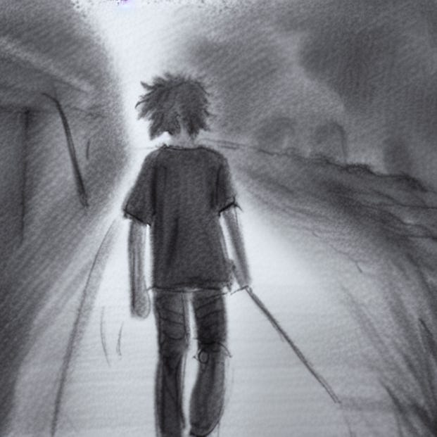 Pencil Drawing Of Sad Anime Boy In The Rain