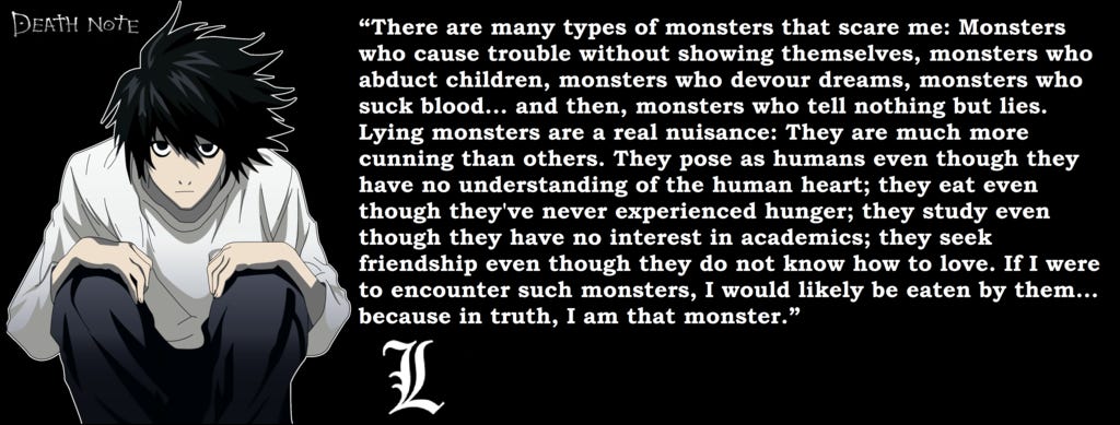 DEATH NOTE, Best lines (Quotes) by L. LAWLIET (RYUZAKI)