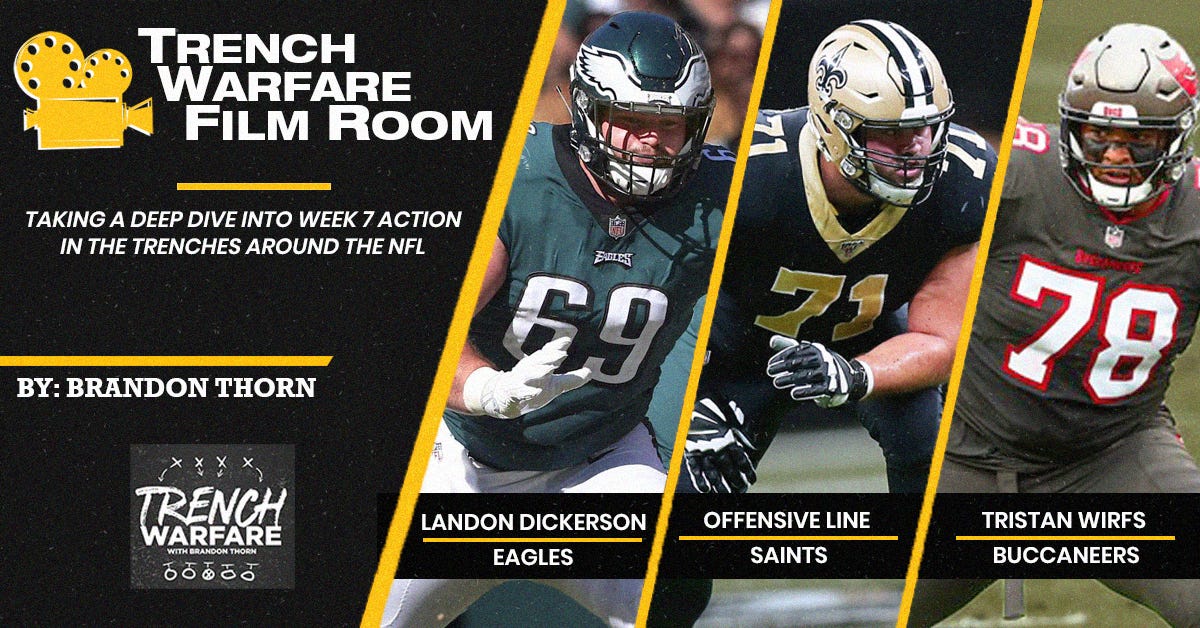 Week 7 Film Room - Landon Dickerson, Saints OL, & Tristan Wirfs vs. Khalil  Mack