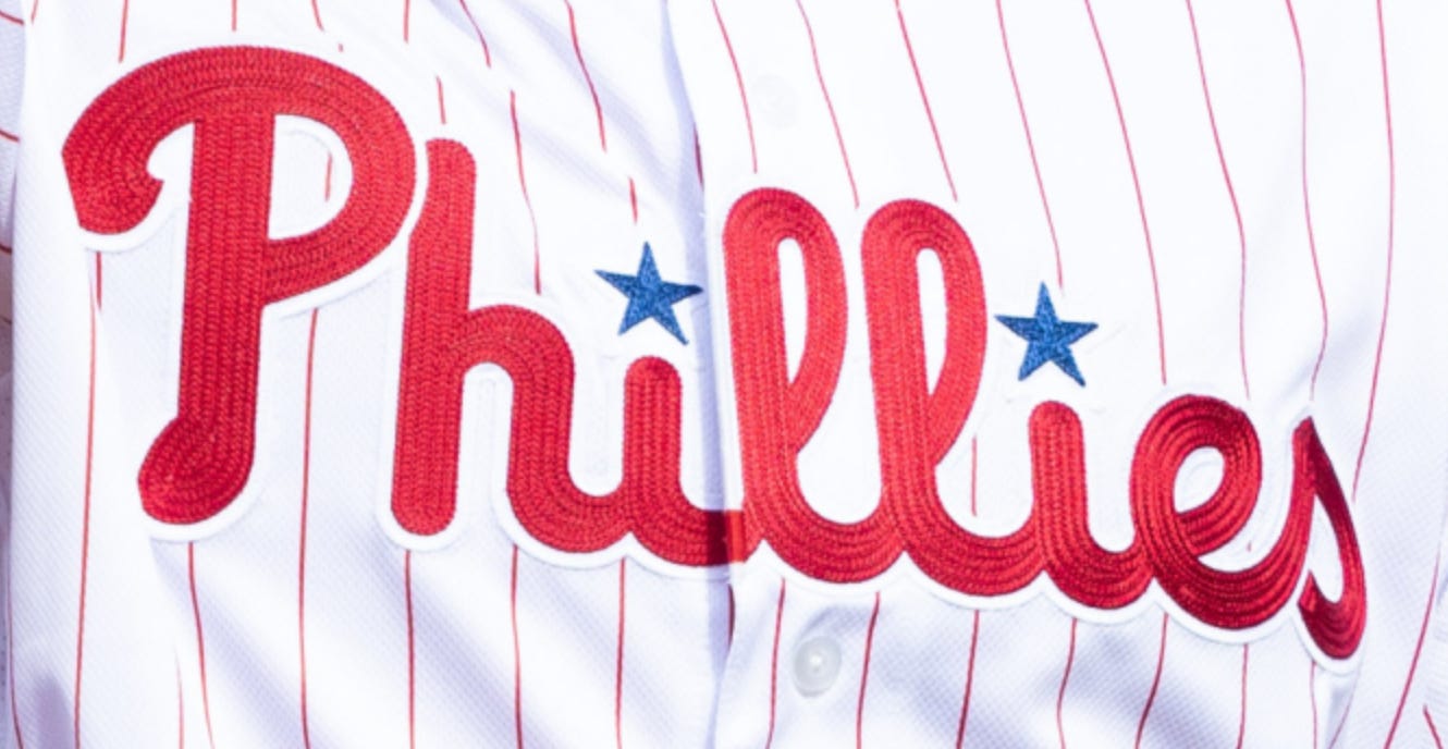 The Phillies 1992 prototype road jersey with Philadelphia script