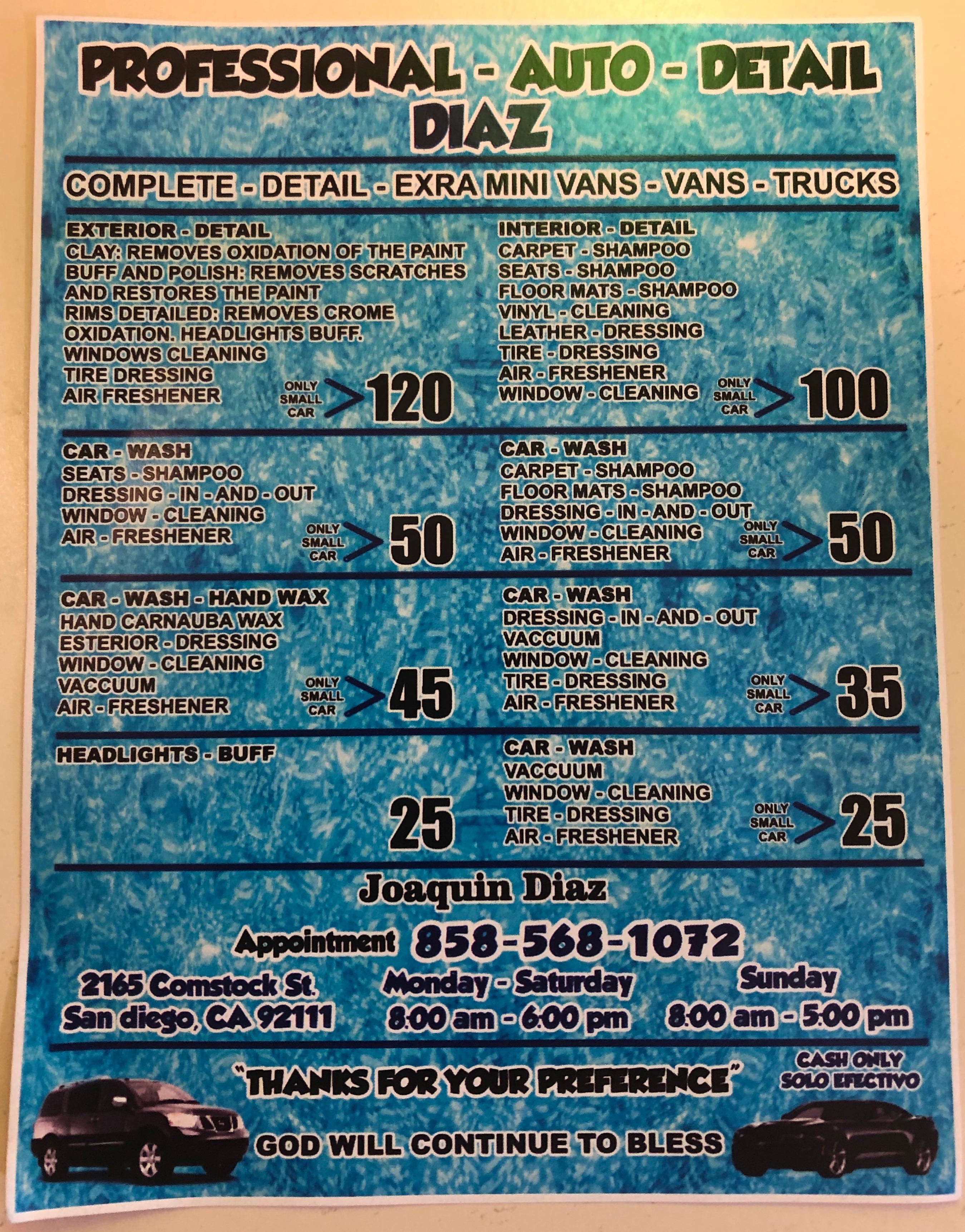 Car Detail Prices, Car Detail Cost, Auto Detail Prices