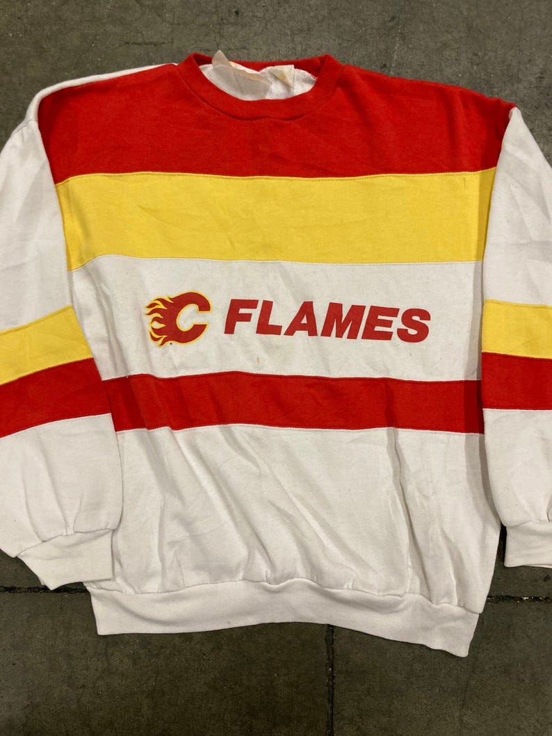 Vintage 90s CALGARY FLAMES Knit Sweater / Pullover Flames 