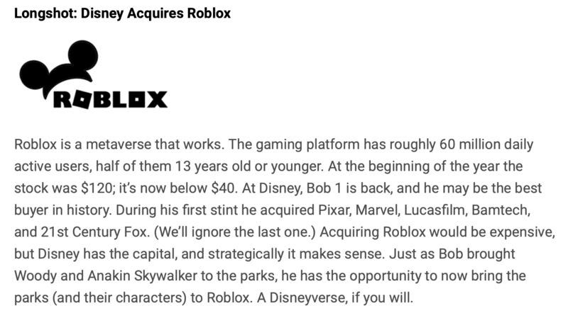 Roblox has no business in being acquired by Disney